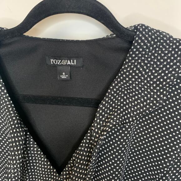 Black White Polka Dot Chiffon Dress Ruffle Long Sleeve Sz 6 - Picture 10 of 13